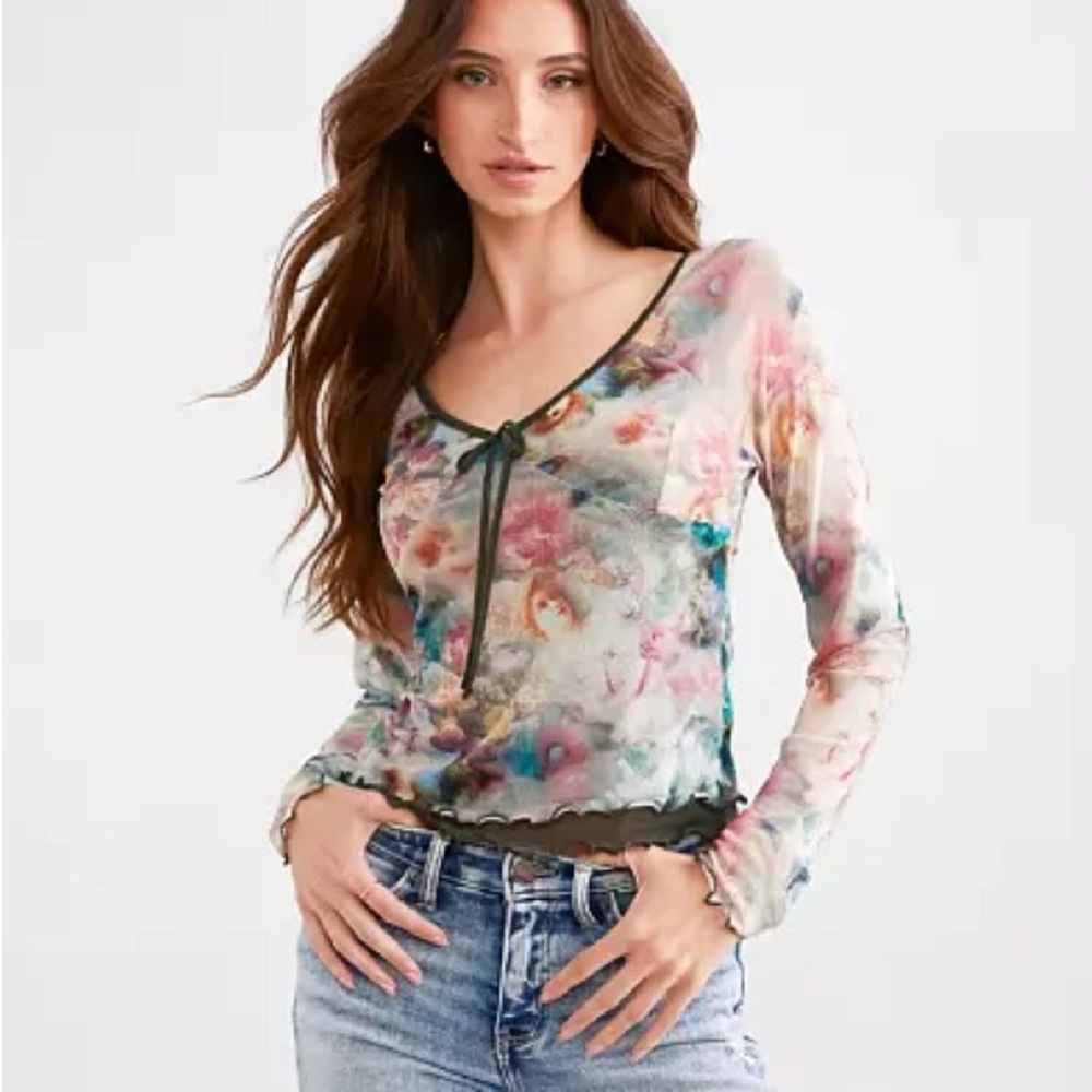 NEW Womens Sheer Long Sleeve Top- Size Small